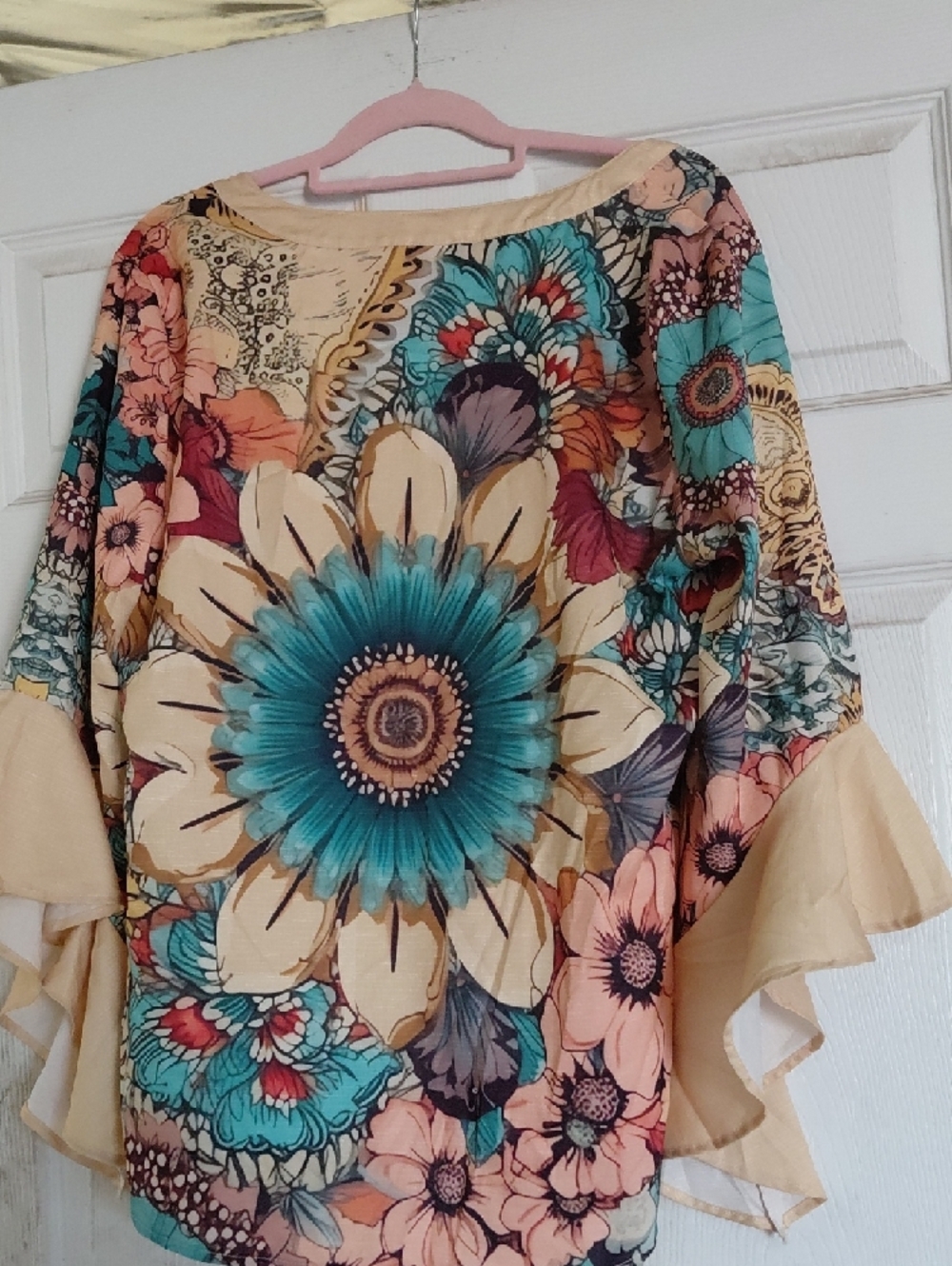 Boho Floral Tunic Top in Teal & Cream - Picture 6 of 12